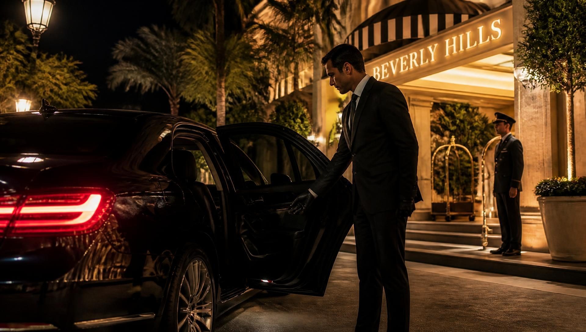Chauffeur opening the door of a luxury vehicle for an Exodus Limo Service member